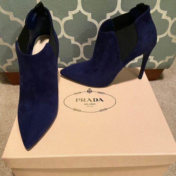 Prada - Navy Suede Booties - Picture 1 of 2